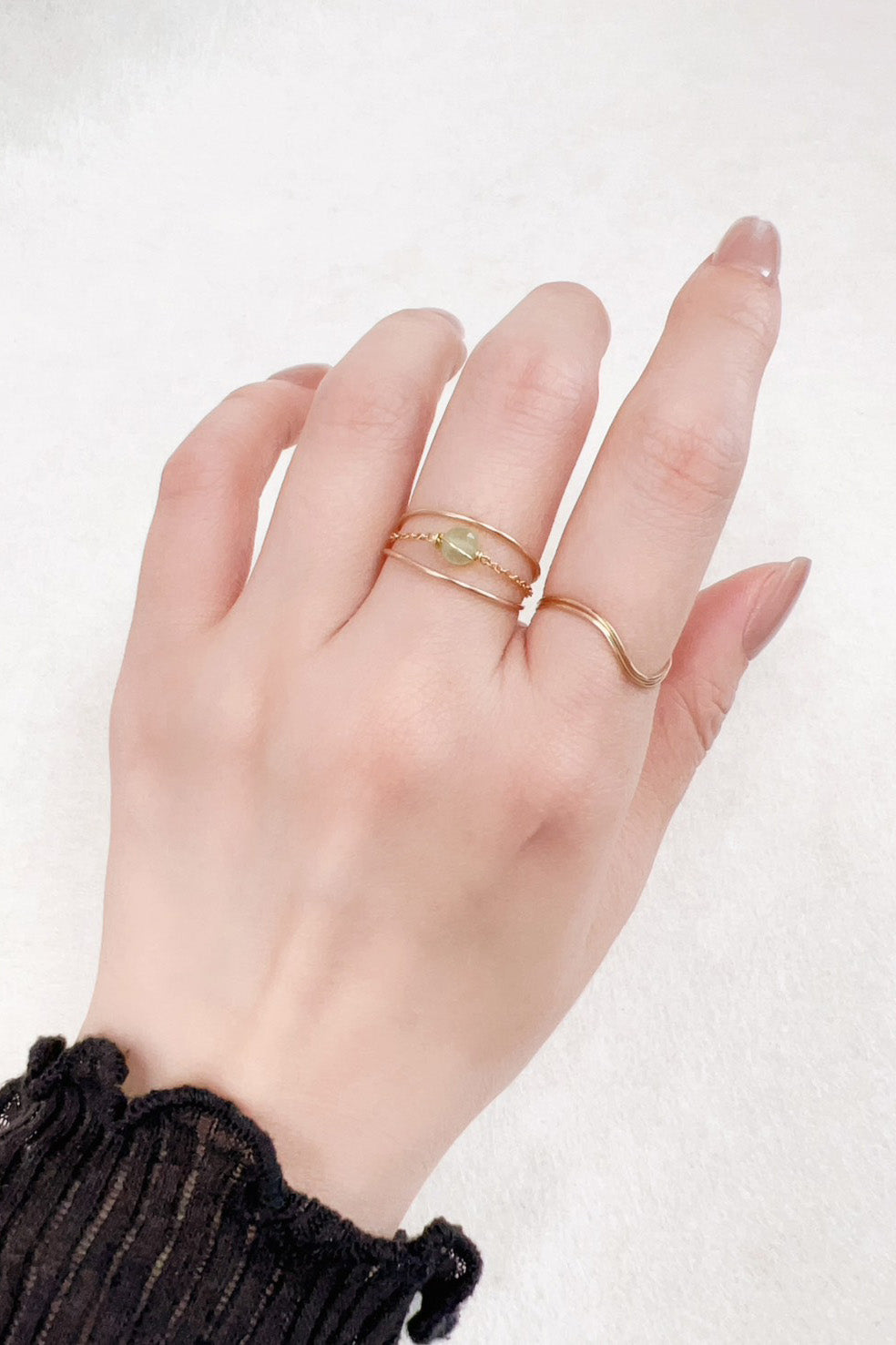 Bague chaînette Stella - Aventurine 恆星綠東陵鍊戒