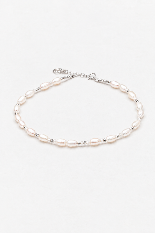 Chaîne cheville Grain de riz - Perles de culture 925純銀 經典滿圈珍珠腳鍊